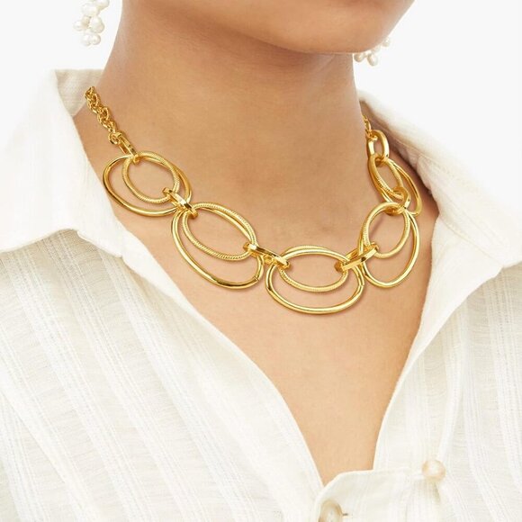 Chunky Gold Necklace for Women: 14k Gold Plated Loop Chain Link Statement Choker - Picture 3 of 6